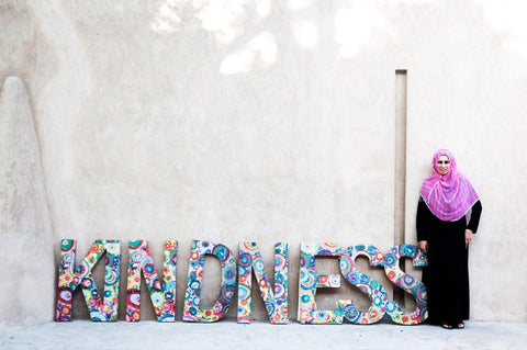 Sabeena Ahmed and the words Kindness, Dubai UAE