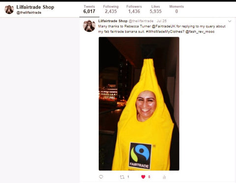 Response from Rebecca Turner at the Fairtrade Foundation about my fair trade banana suit - Sabeena Ahmed