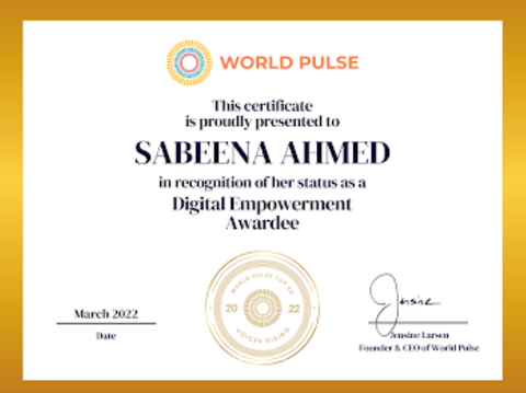  World Pulse 50: Voicing Rising in 2022 Digital Empowerment Awardee, Sabeena Z Ahmed