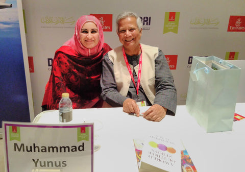 Sabeena Ahmed with Professor Muhammad Yunus during Fairtrade Fortnight 2018 Dubai, UAE