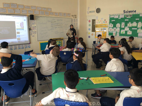 Sabeena Ahmed teaching about fair trade bananas at the Star International School, Mirdif DubaiUAEDub