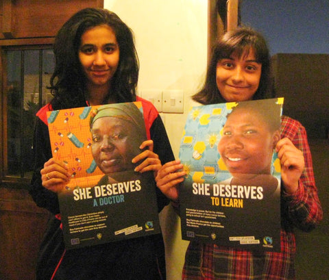  Two young fairtrade supporters celebrating Fairtrade Fortnight 2019 Dubai, UAE at the Emirates Literature Foundation Shindaga Dubai