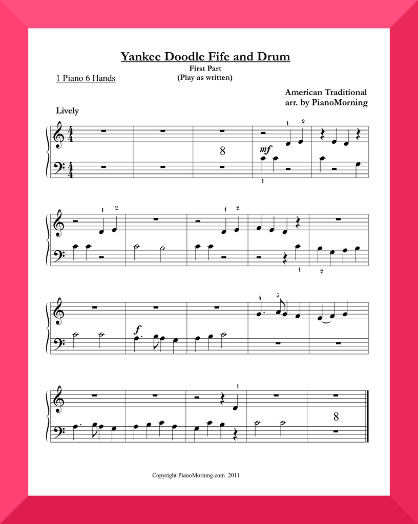 Yankee Doodle Fife And Drum 1 Piano And 6 Hands Pianomorning Com