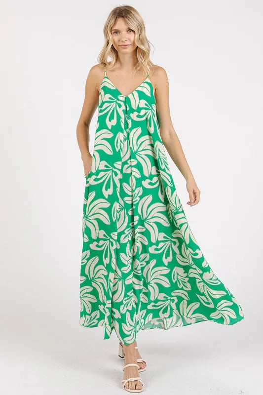 Tropical Print Pocketed Maxi Dress