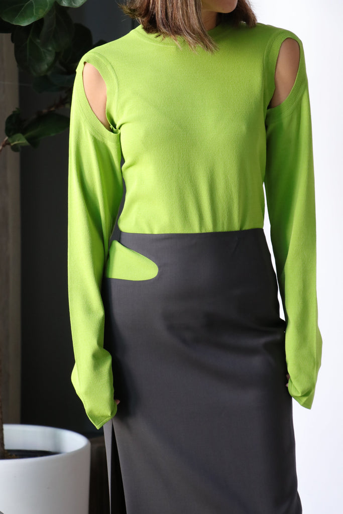 Low Classic Armhole Long Sleeve Knit in Green | WE ARE ICONIC