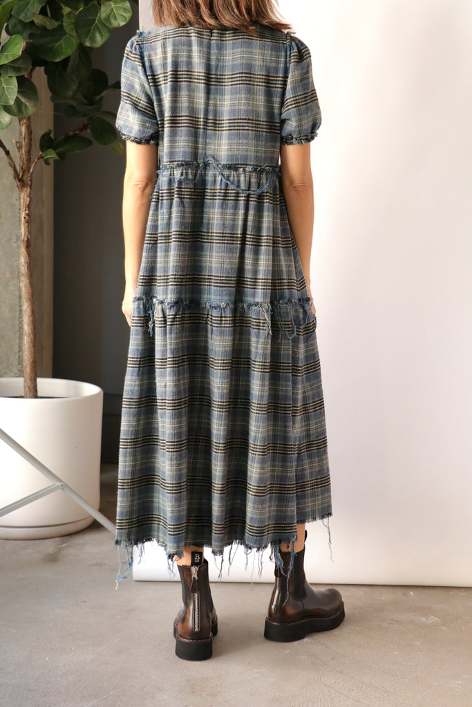 R13 Shredded Relaxed Midi In Blue Plaid We Are Iconic