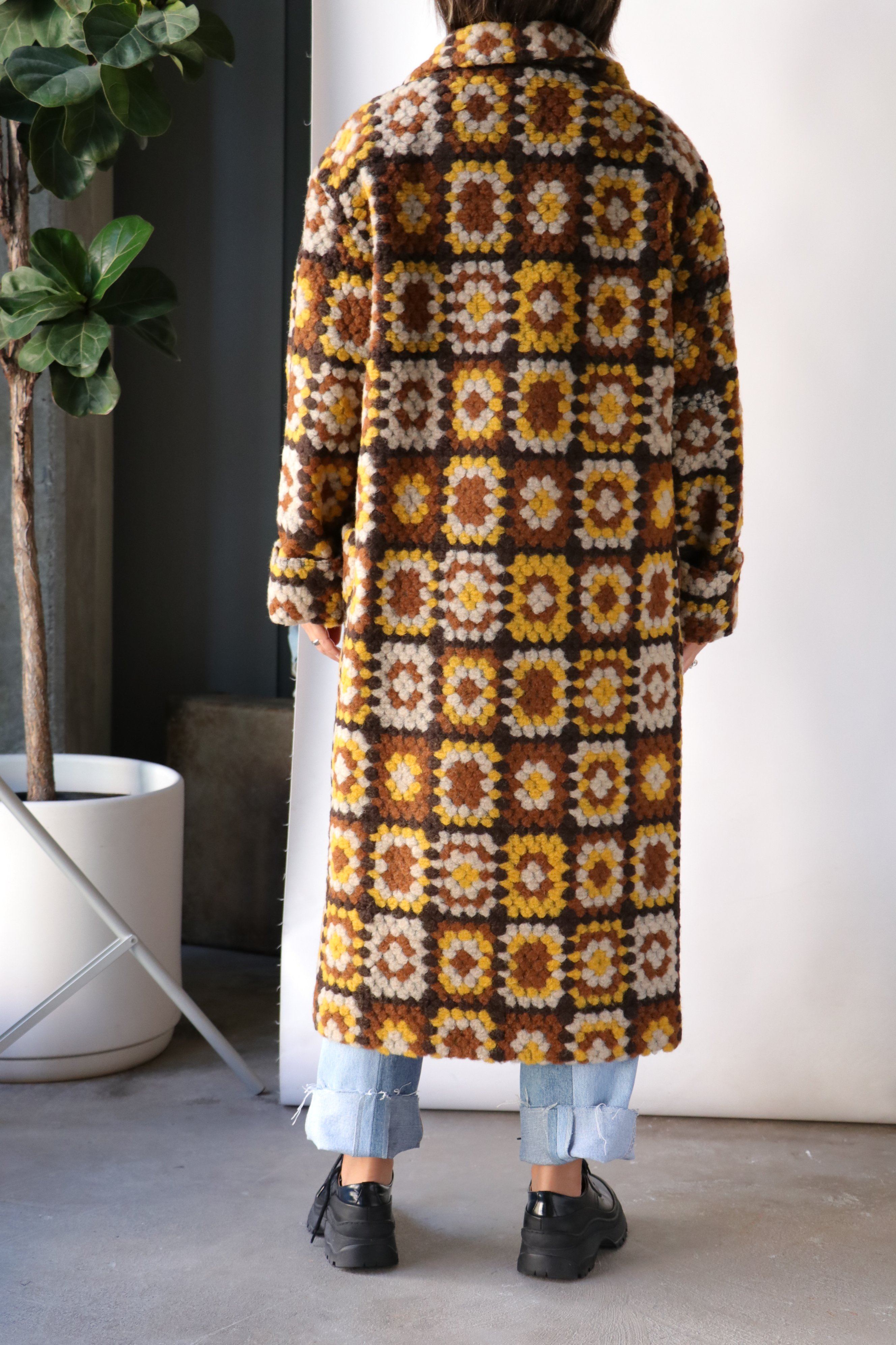 Smythe Duster Coat in Mustard Granny Squares