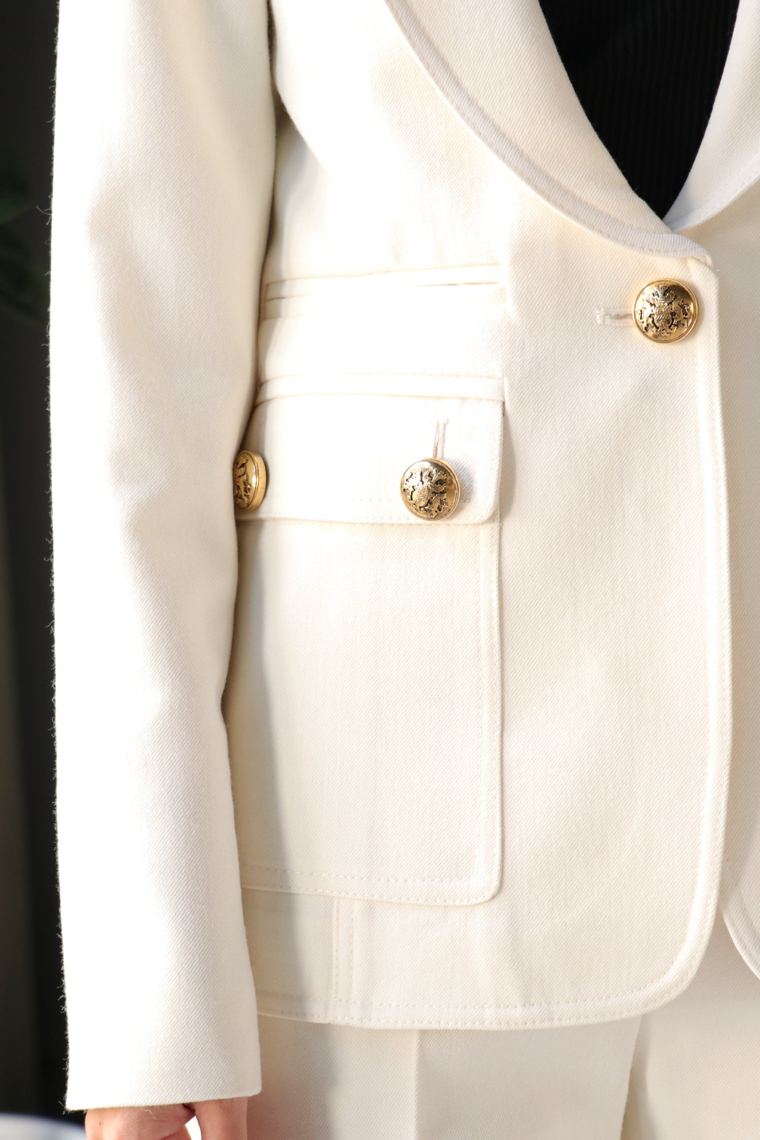 Smythe Military Peaked Lapel Blazer in Ivory Twill