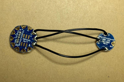 TinyLily connected to RGB LED via power, ground, and a GPIO pin