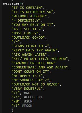 Screenshot of weeja game messages from array in micropython program