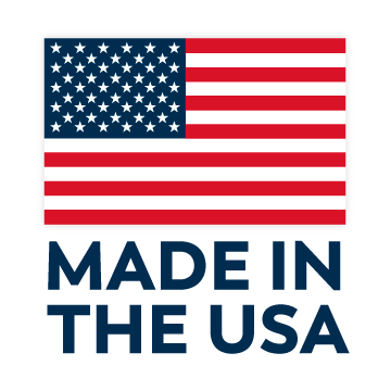 An American flag and words that say "Made in the USA"