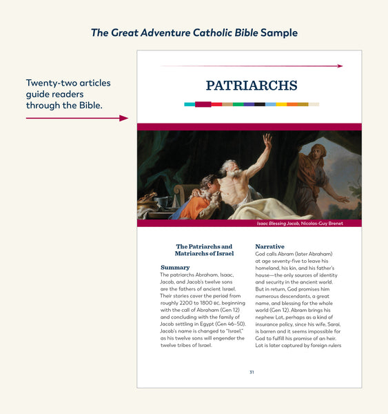 An example of one of the twenty-two articles that guide readers through the Great Adventure Catholic Bible from Jeff Cavins and Ascension. This particular example is from the time period called the Patriarchs.