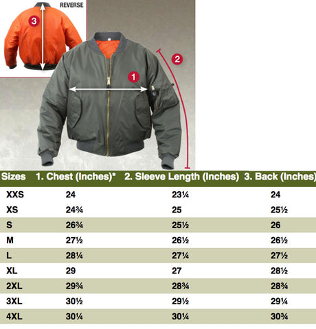 Bomber Jacket Size Chart