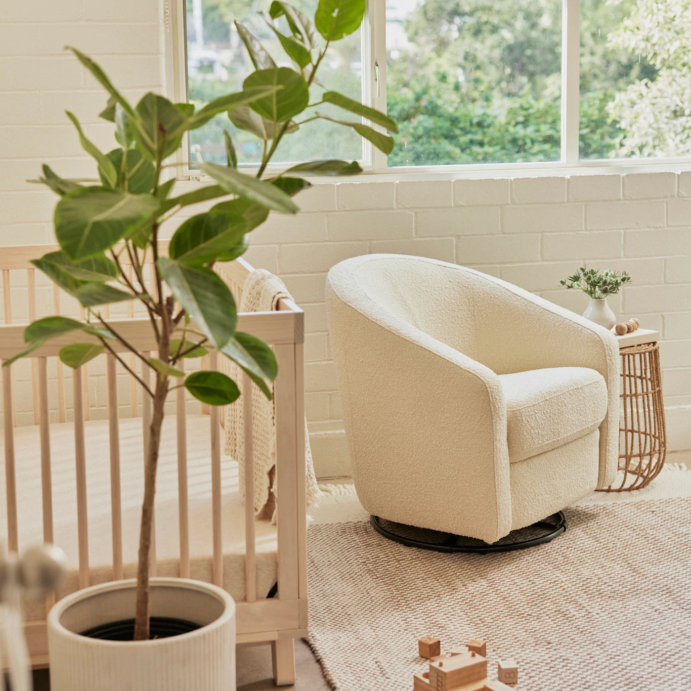 The fixed track of a glider chair allows the chair to move gently back and forth, making it more compact and allowing it to fit neatly in smaller spaces.