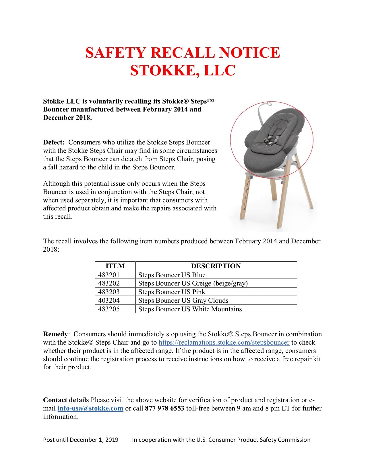 stokke bouncer recall