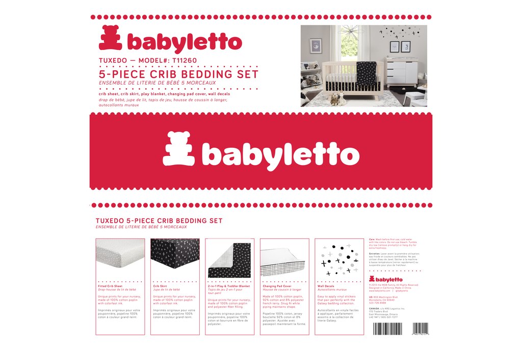 Babyletto Tuxedo Monochrome 5-piece Crib Bedding Set