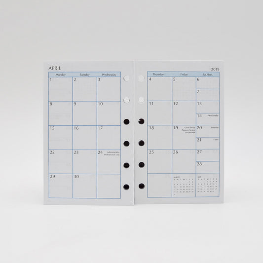 Monthly/Weekly 5-1/2 x 8-1/2 7-Hole Planner Refill : MP58P7