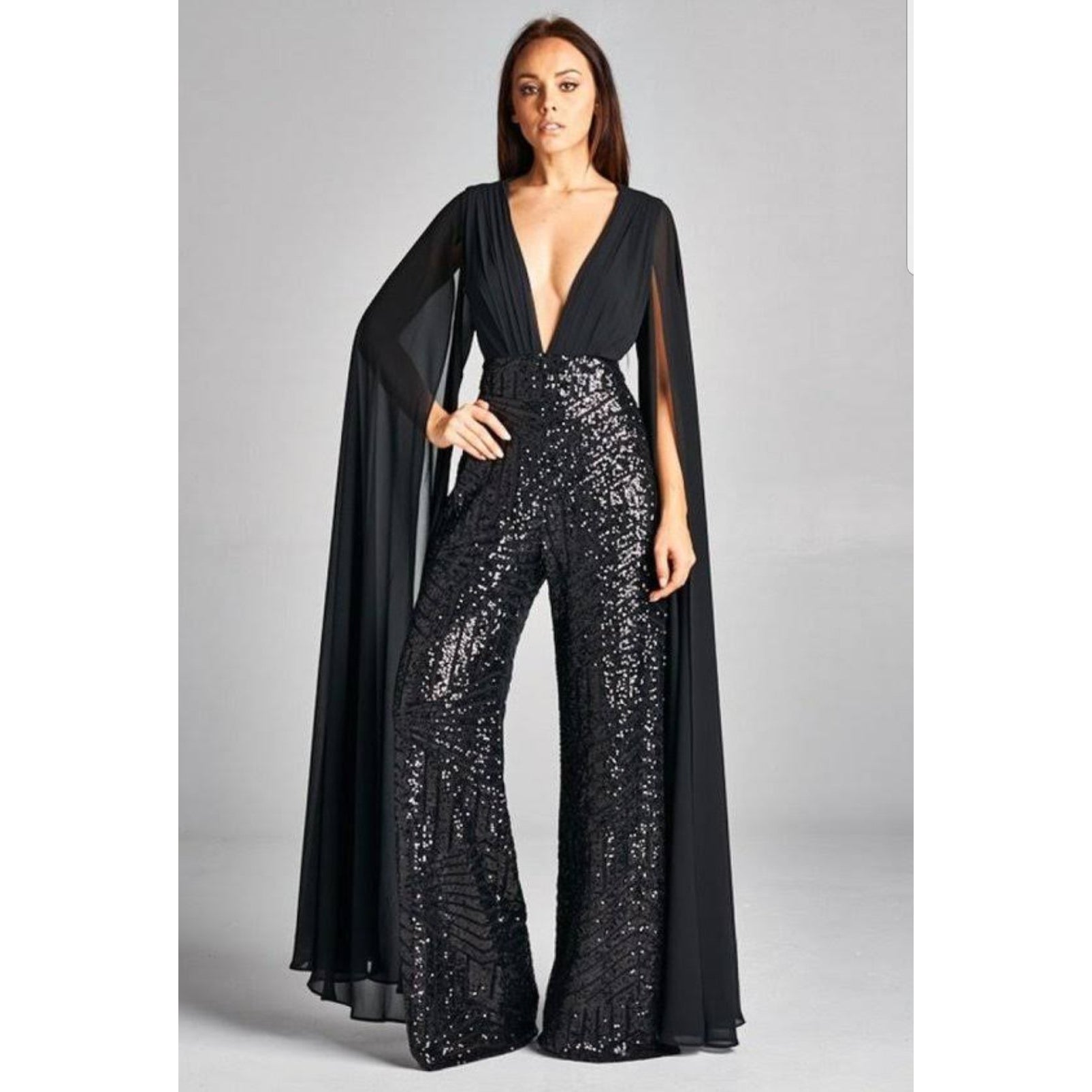 sequin cape jumpsuit