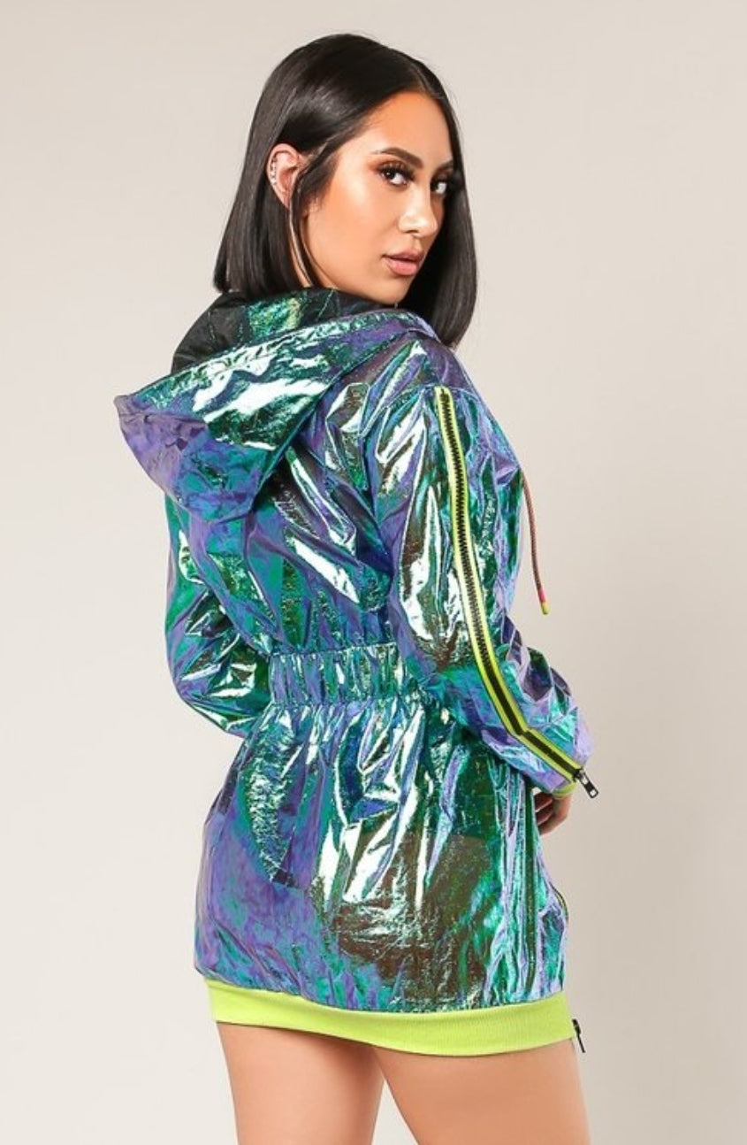 Holographic Hooded Jacket Dress – Paparazzi Ready