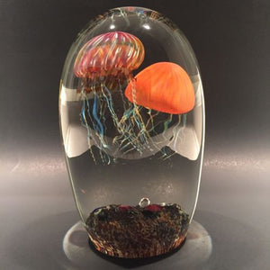 Rare Richard Satava Art Glass Paperweight Two Species Double Jellyfish Sculpture