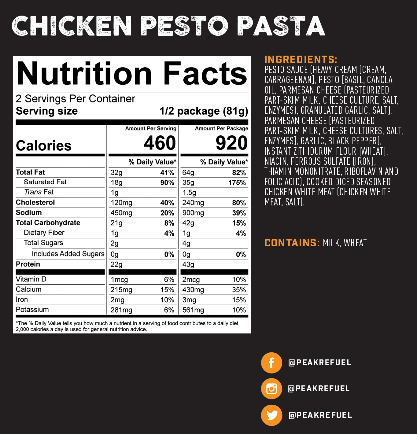 Peak Refuel - Chicken Pesto Pasta - Wilderness Athlete