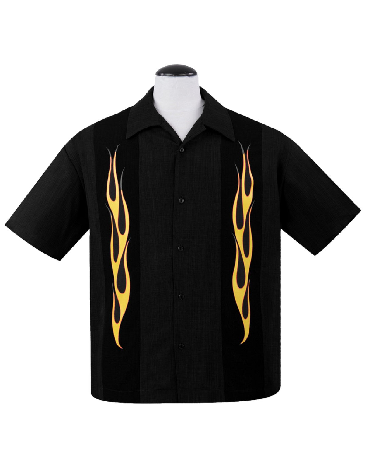 Steady Men S Flame N Hot Button Up In Black Yellow Orange Bowling