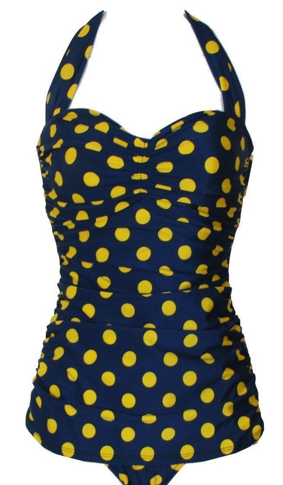 navy blue polka dot swimsuit