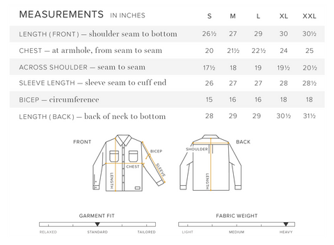 Anian Men's Field Coat Size Guide