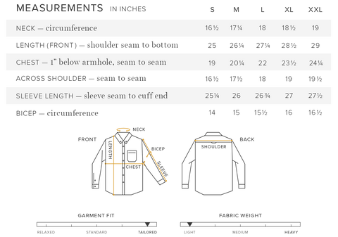 Anian Men's Oxford Long Sleeve Size Chart