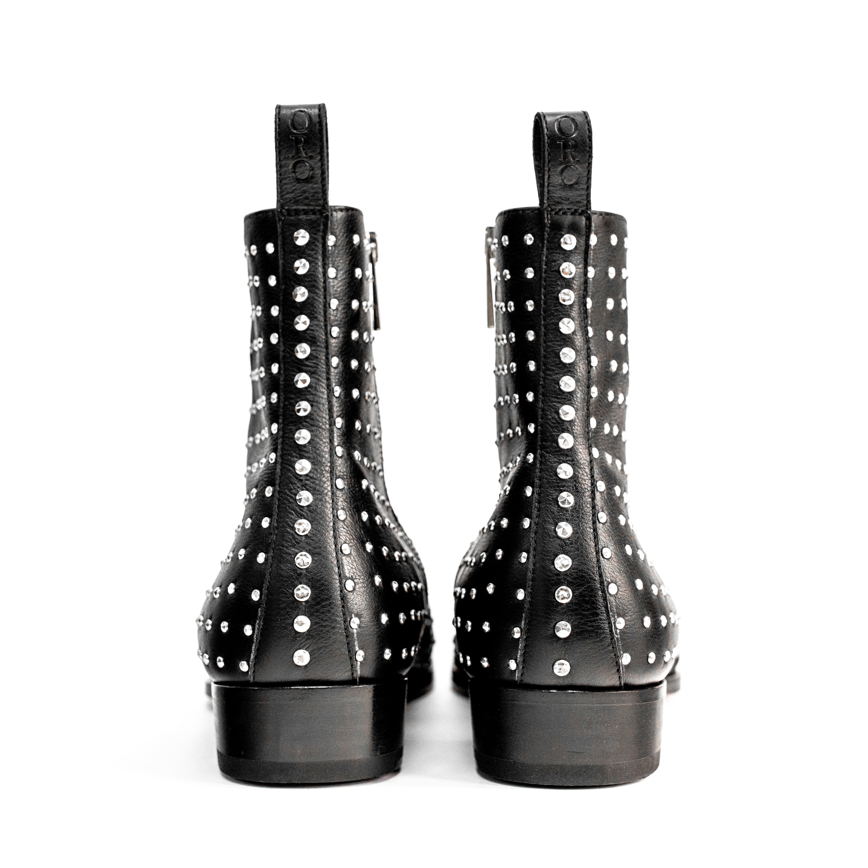 THE MILAN STUDDED LEATHER ZIPUP BOOTS