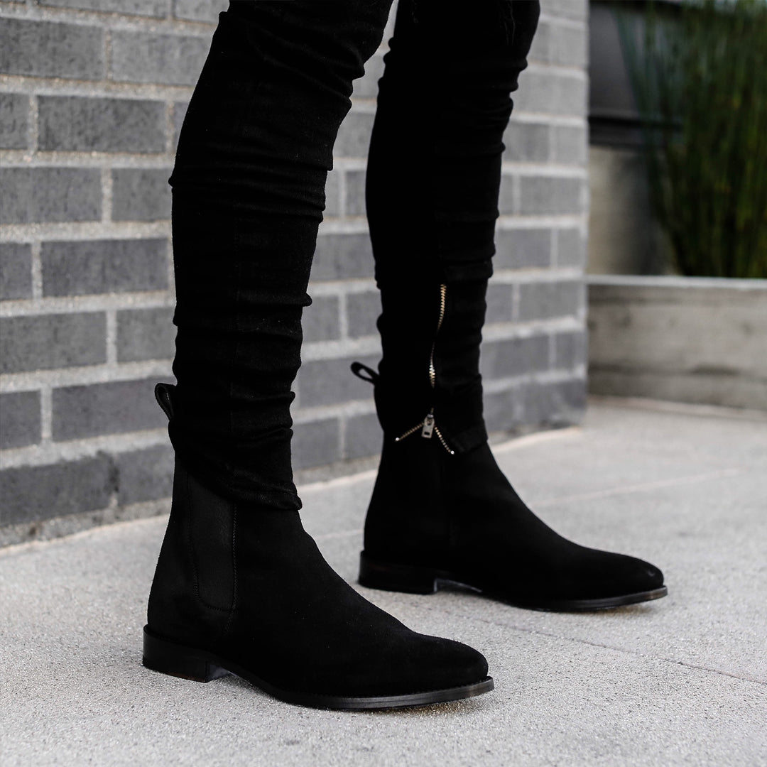 grey and black chelsea boots