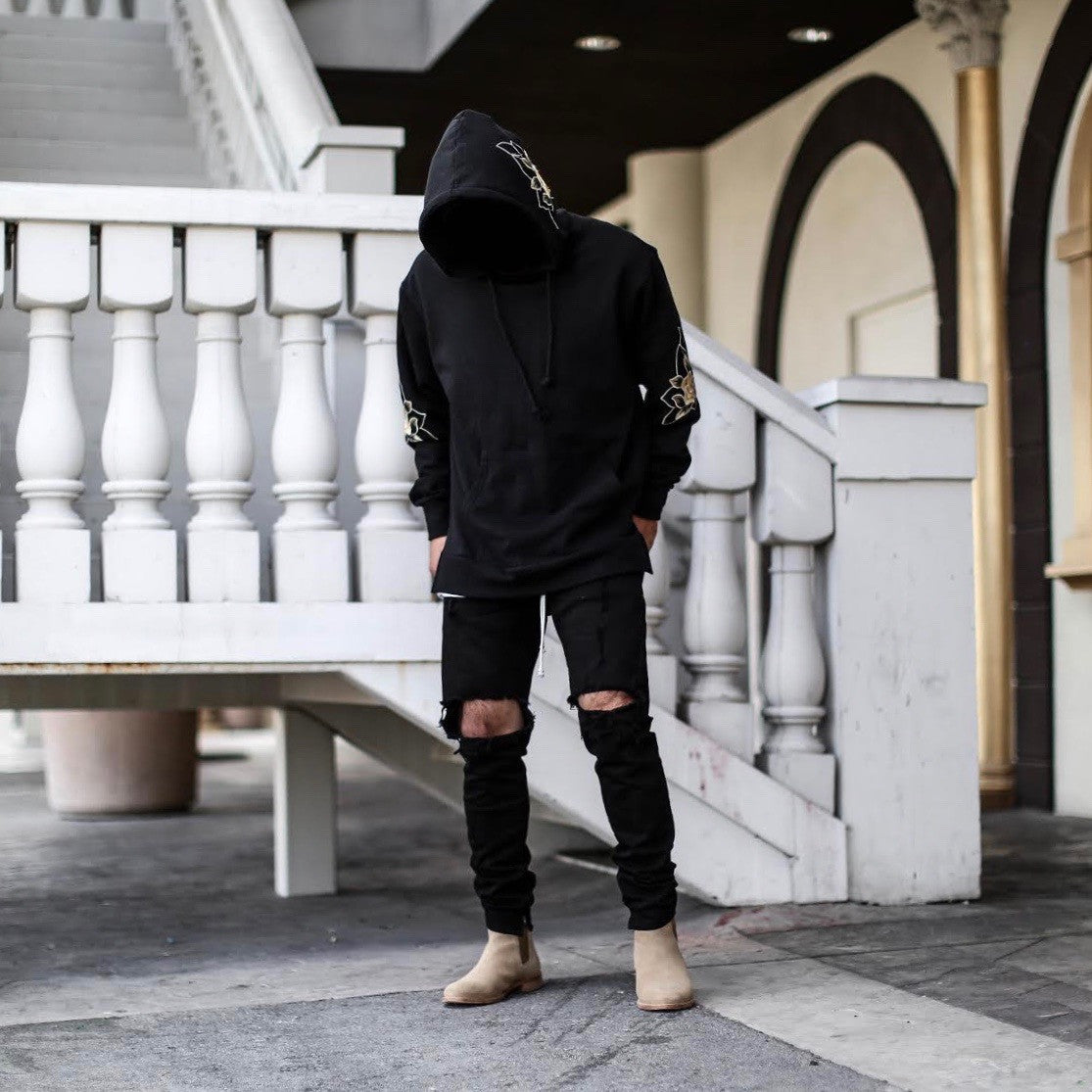 THE BLACK FLORAL LUXE HOODIE | ORO Los Angeles