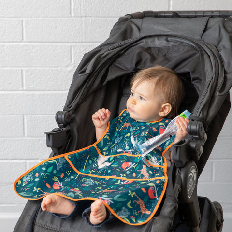 extra long super baby bib in stroller