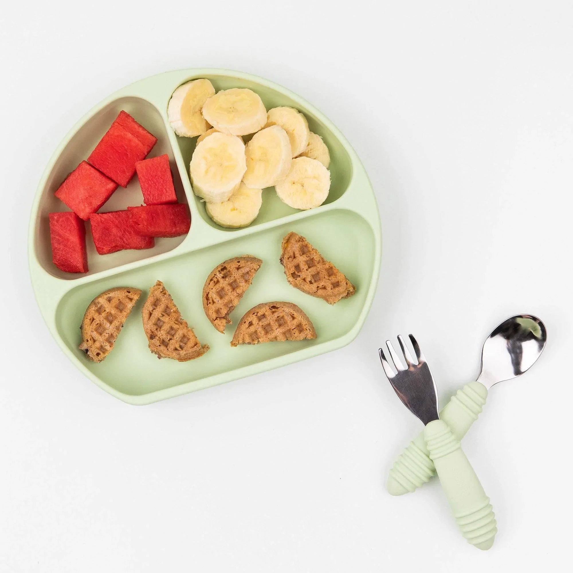 Bumkins Silicone First Feeding Set with Lid & Spoon in Sage