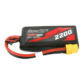 Gens Ace 60C 2S1P 7.4 V 2200mah Lipo Battery Pack With XT60 Plug with Traxxas Adapter