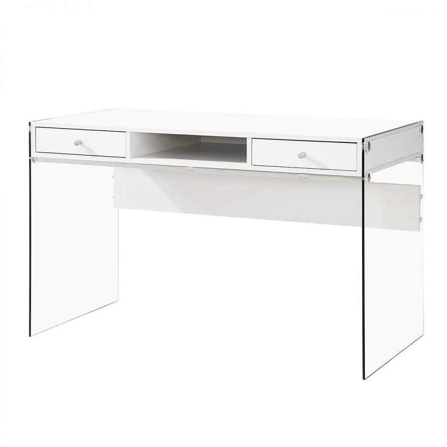 Contemporary Desk With Transparent Glass Sides White Interior