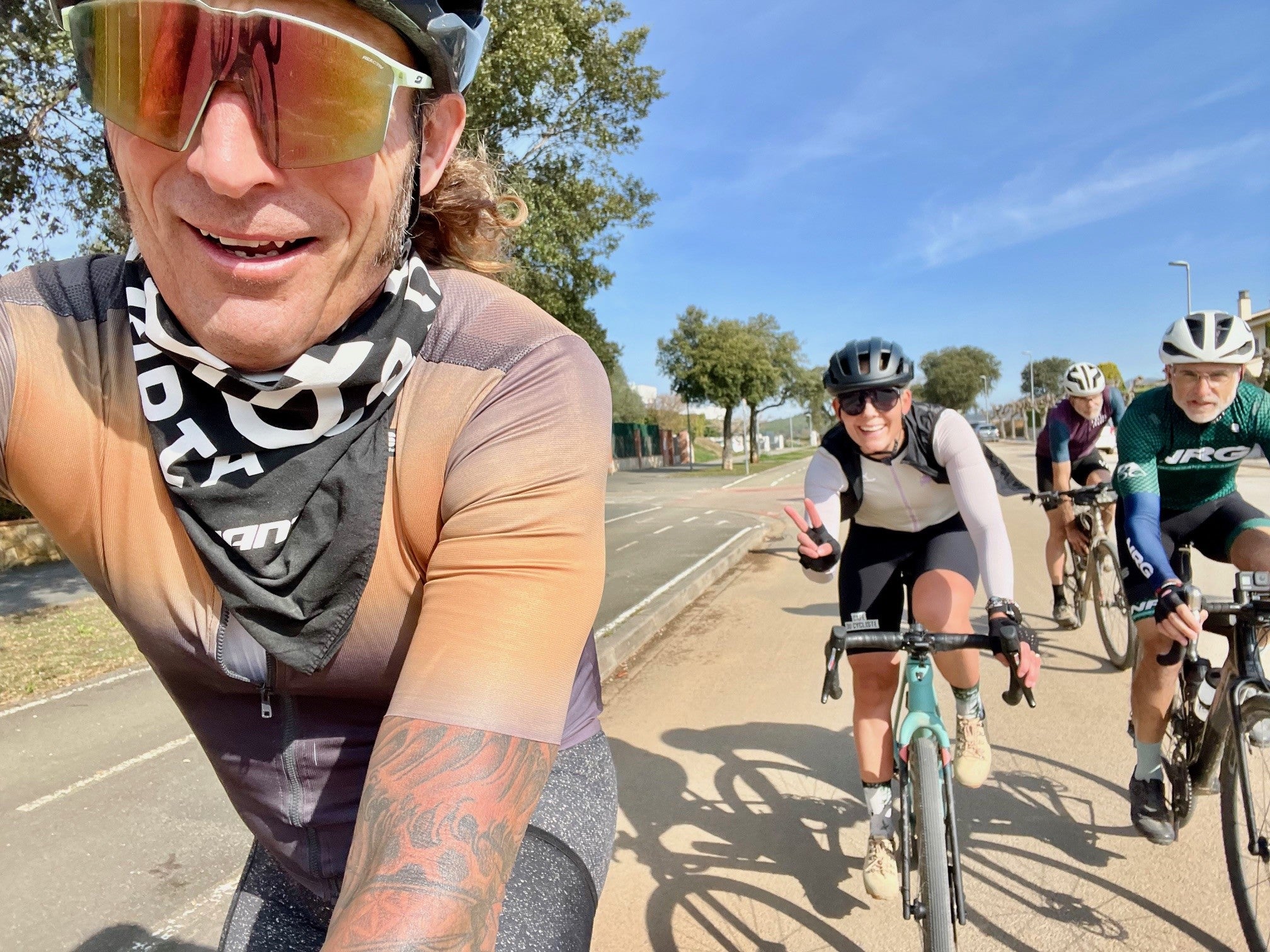 Yuri riding on a bike path in Girona