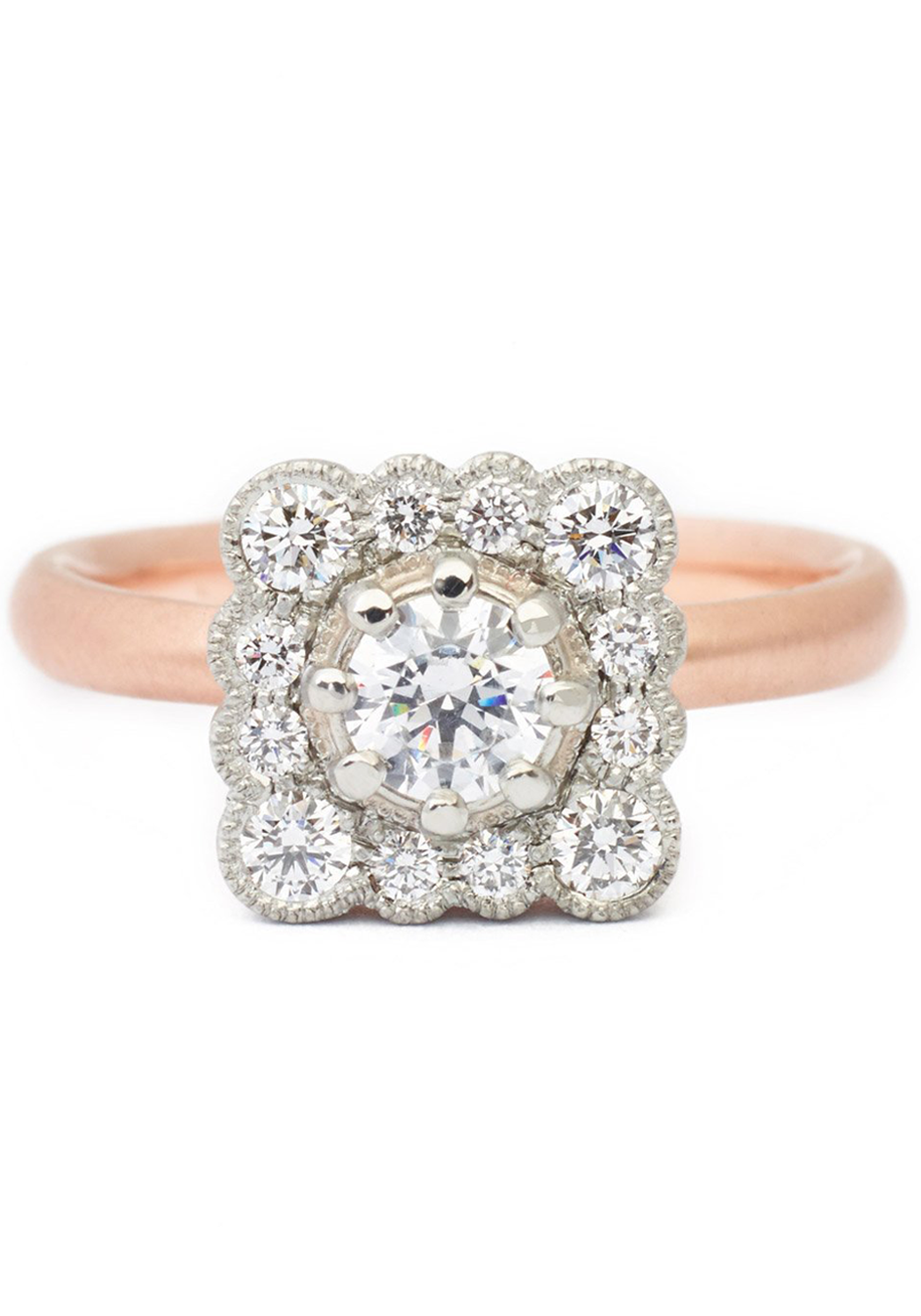 Anne Sportun Lauren Scalloped Square Halo Diamond Ring — Oster
