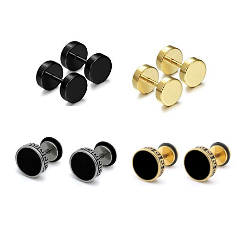 Charm Round Faux Black Gold Plug Stud 