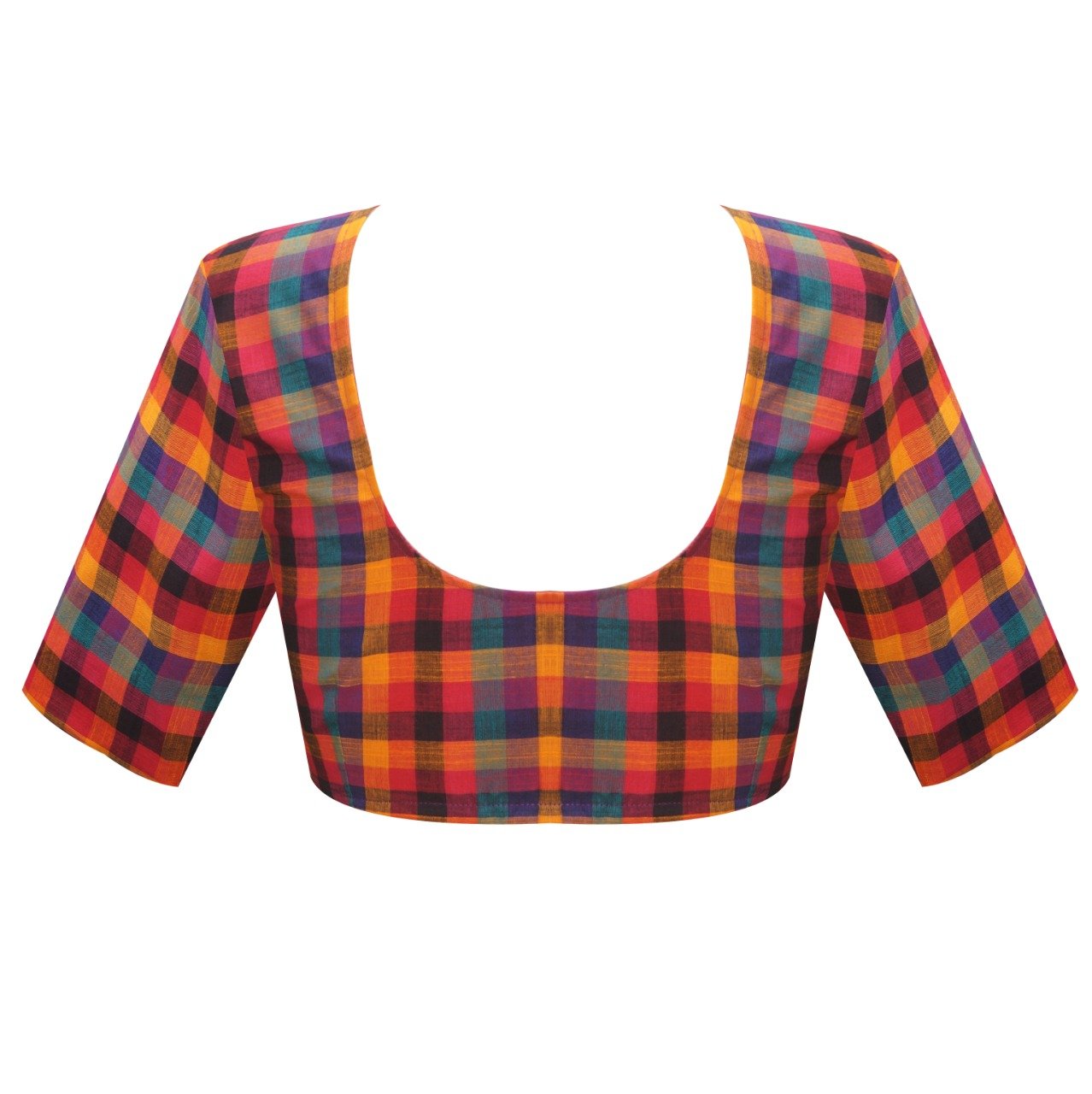 Deep neck South Cotton Multicolor checks Readymade Blouse Plus ...