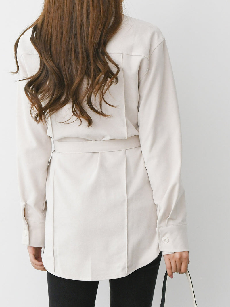 LONG SLEEVE SUEDE BELTED SHIRT