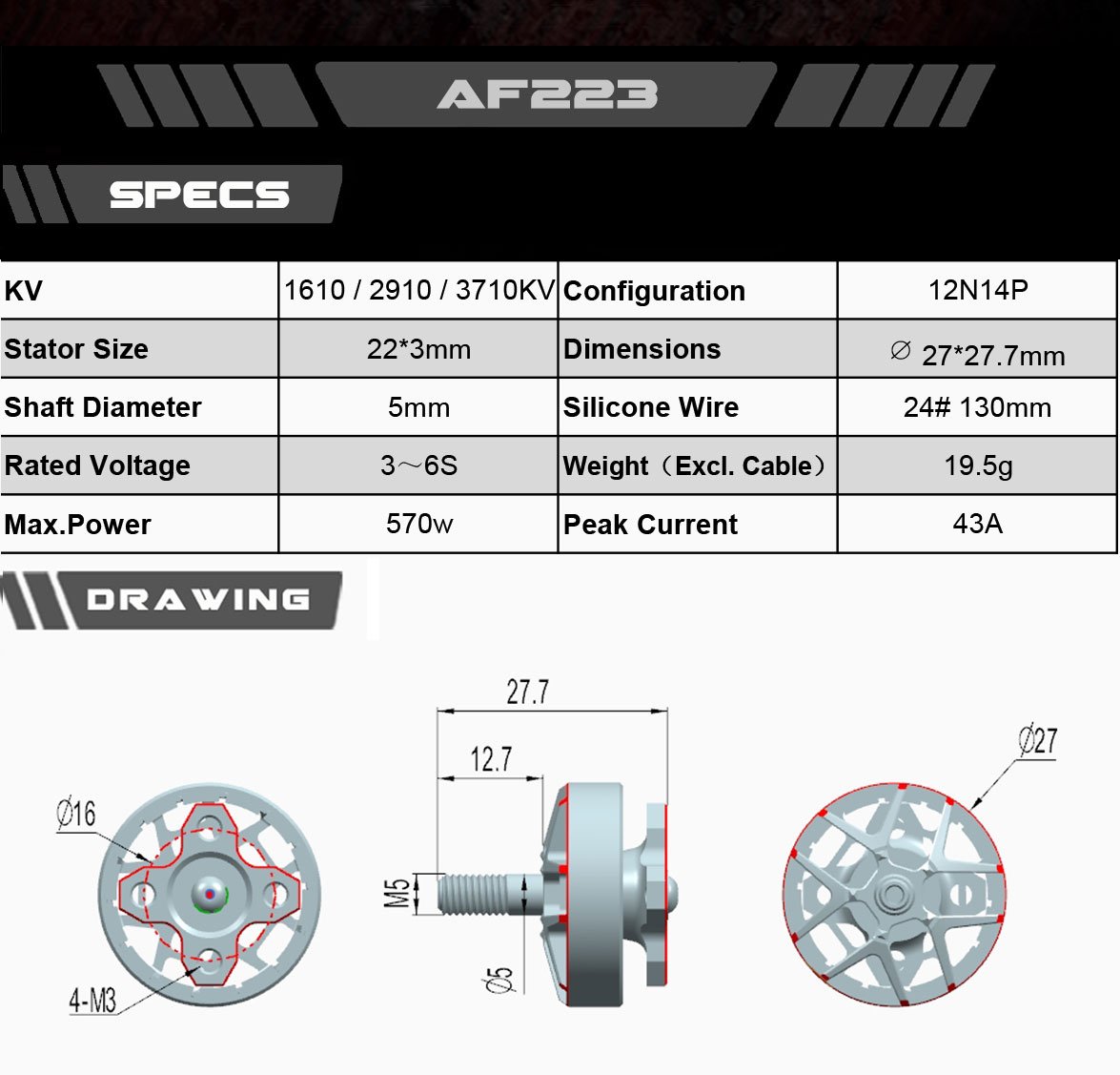 Axis Flying AF223 2203.5 Motor - 1610KV/2910KV/3710KV FPV Drone