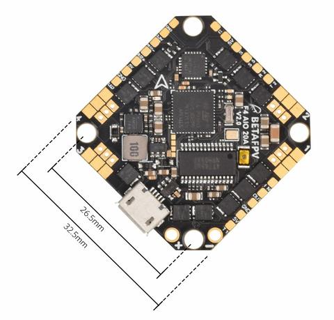 BetaFPV Toothpick F4 2-4S AIO Brushless Flight Controller 20A (BLHeli_S) V3 Mounting Holes Pattern