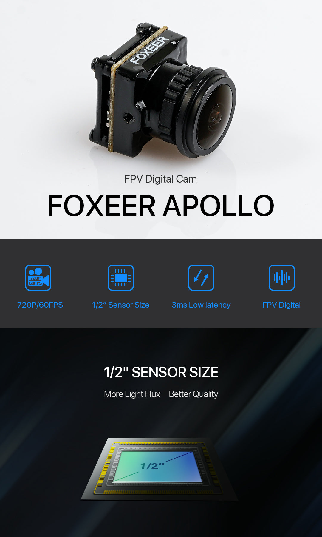 Foxeer Apollo DJI Digital 720P 60fps Low Latency FPV Camera Specifications