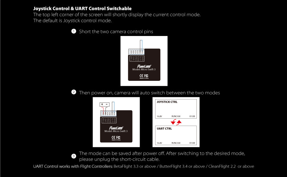 RunCam Micro Swift 3 V2 Camera Control Instructions