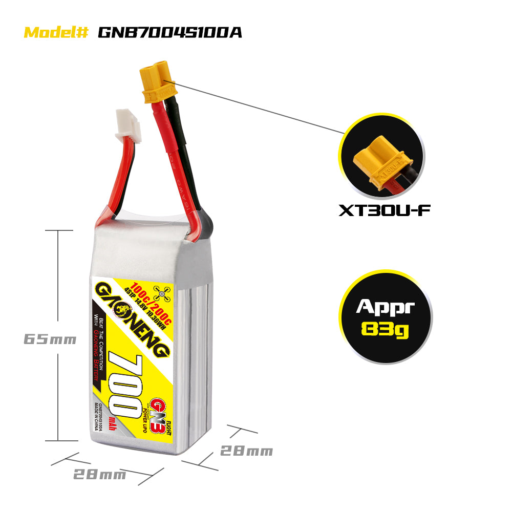 Gaoneng GNB 4S 14.8V 700mAh 100C Lipo XT30