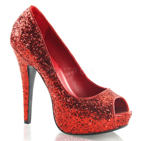 red sparkly platform heels