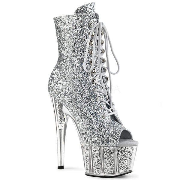 silver glitter platform boots