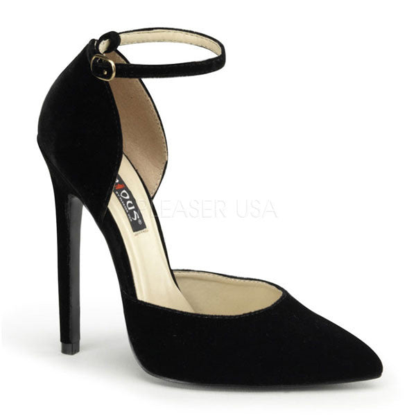 black pointed toe pumps with ankle strap