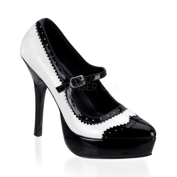 black and white wingtip heels